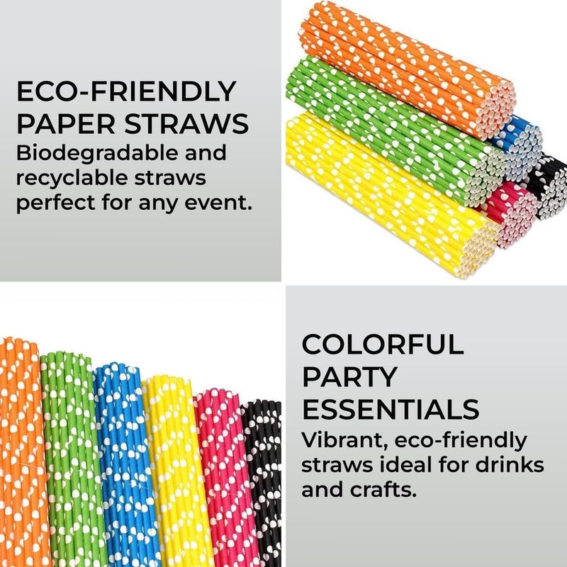H&S Biodegradable Paper Straws for Drinking - 120pcs - Recyclable Multi Colored Party Straw Set - Image 2
